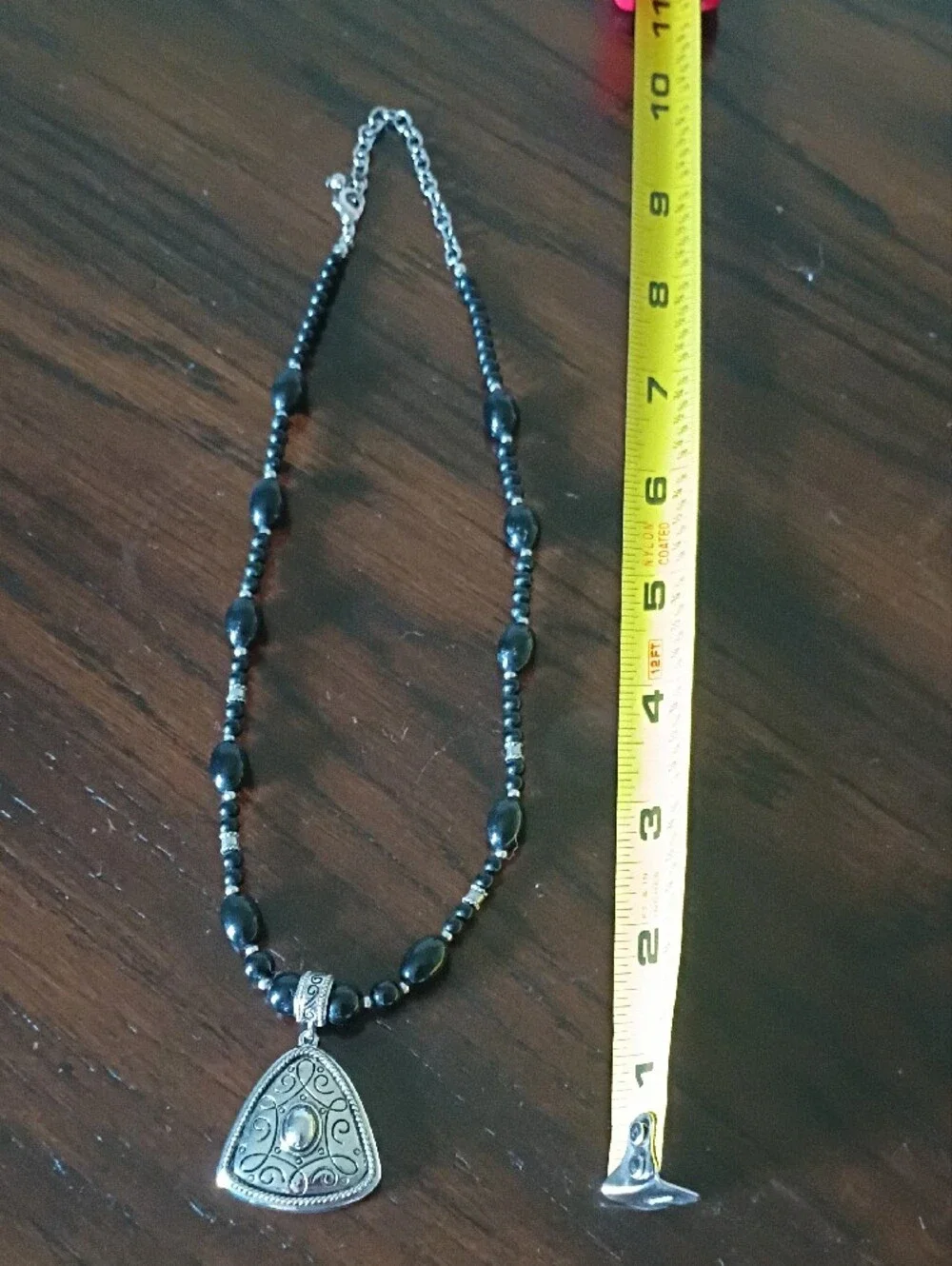 Brighton Necklace Black Onyx Teardrop Silver Scrollwork